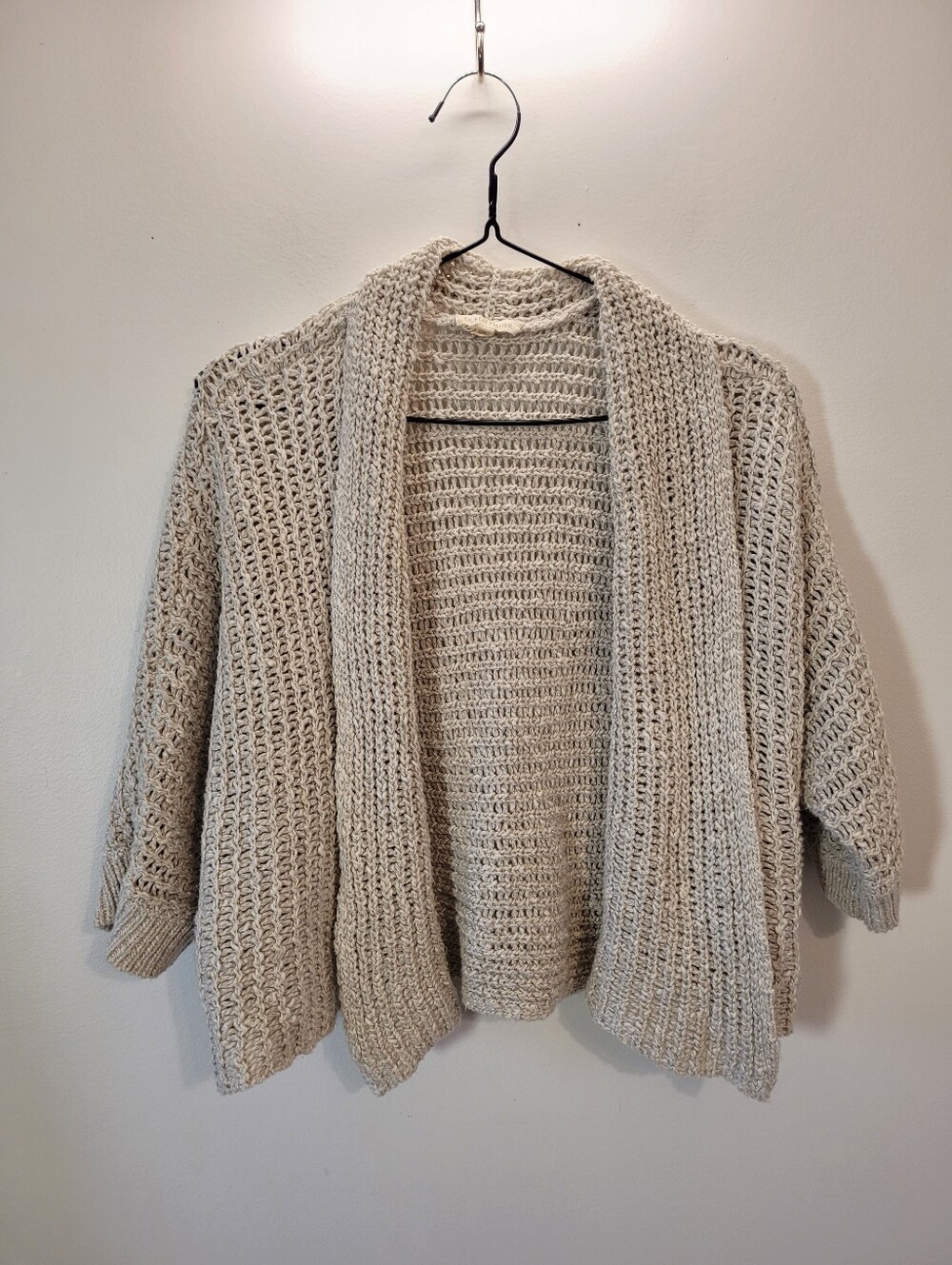 Eileen Fisher Cream Open-Front Chunky Knit Linen Cotton Blend Cardigan - Size Xs